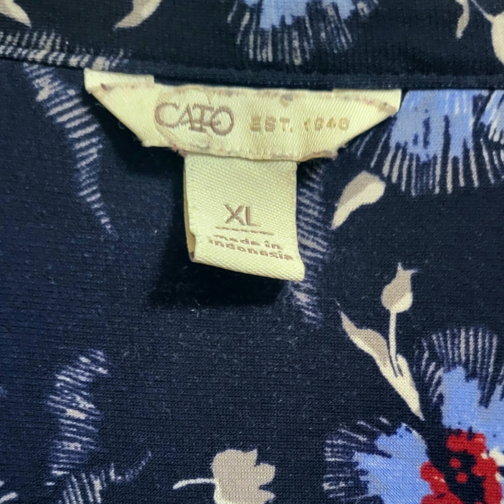 🌿Cato Women's XL Blue Floral Print Tunic Style Peasant Style High Low Cut - Picture 6 of 11